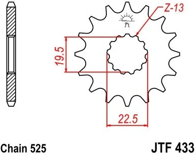 Řetězové kolečko JT JTF 433-16 16 zubů, 525 JTF433.16 726.433-16
