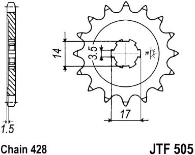 Řetězové kolečko JT JTF 505-14 14 zubů, 428 JTF505.14 726.505-14