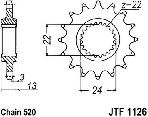 Řetězové kolečko JT JTF 1126-16 16 zubů, 520 JTF1126.16 726.31.30