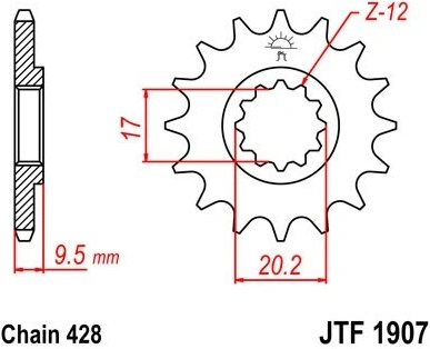 Řetězové kolečko JT JTF 1907-14 14 zubů, 428 JTF1907.14 726.17.53