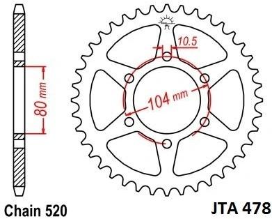 Hliníková řetězová rozeta JT JTA 478-46 46 zubů, 520 JTA478.46 728.478-46