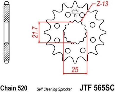 Řetězové kolečko JT JTF 565-14SC 14 zubů, 520 Samočistící, Nízká hmotnost JTF565.14SC 726.12.33