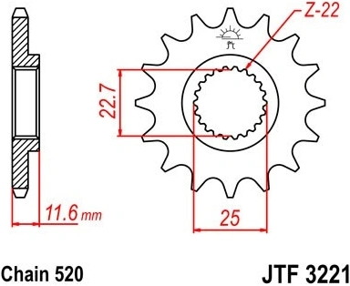 Řetězové kolečko JT JTF 3221-13 13 zubů, 520 JTF3221.13 726.10.50