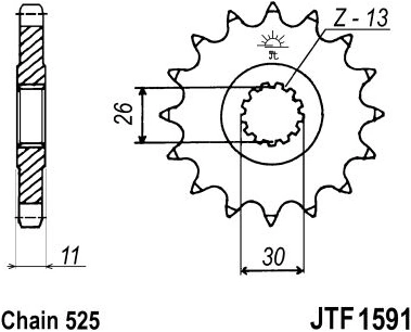 Řetězové kolečko JT JTF 1591-16RB 16 zubů, 525 pogumované JTF1591.16RB 726.14.15