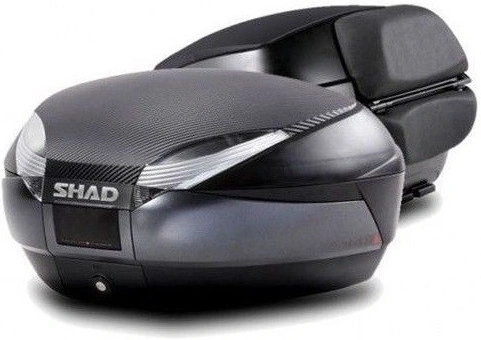 Vrchní kufr na motorku SHAD SH48 Tmavě šedý with backrest, carbon cover and PREMIUM SMART lock
