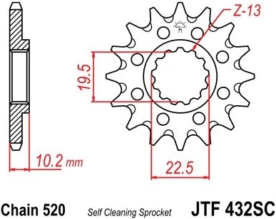Řetězové kolečko JT JTF 432-13SC 13 zubů, 520 Samočistící, Nízká hmotnost JTF432.13SC 726.07.63